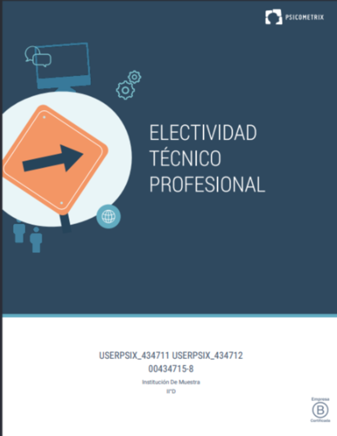 Ejemplo de reporte de resultados de Test Electividad Técnico Profesional