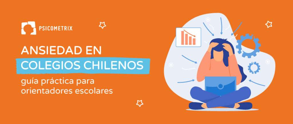 Estudiante con ansiedad frente a computador acompañado de íconos de presión académica