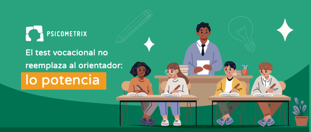 Orientador escolar usando test vocacional de Psicometrix con estudiantes